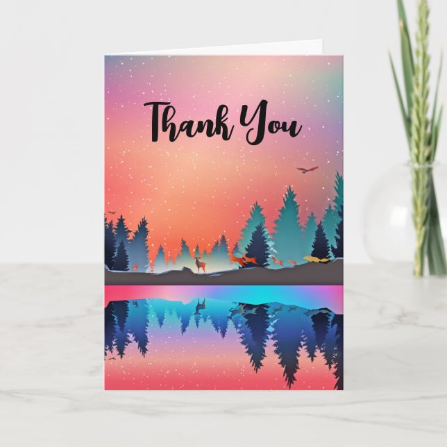 Scenic Winter Lake with Deer Thank You Card (Front)