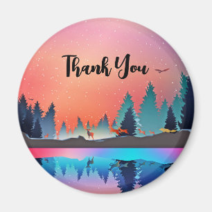 Scenic Winter Lake with Deer Thank You Magnet