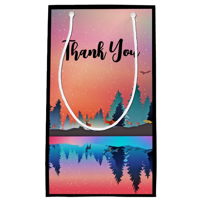 Scenic Winter Lake with Deer Thank You Small Gift Bag (Front)