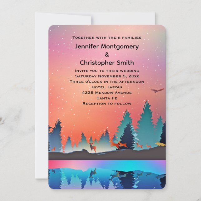 Scenic Winter Lake with Deer Wedding Invitation (Front)