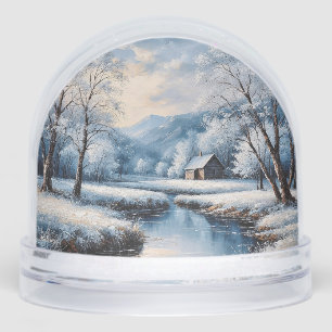 Scenic Winter Landscape Featuring Cabin and Stream Snowglobe