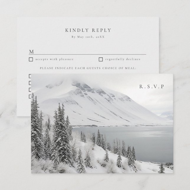 Scenic winter landscape wedding meal choices RSVP (Front/Back)
