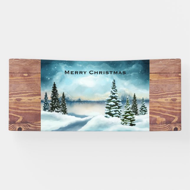Scenic Winter Wonderland Watercolor Painting Banner (Horizontal)