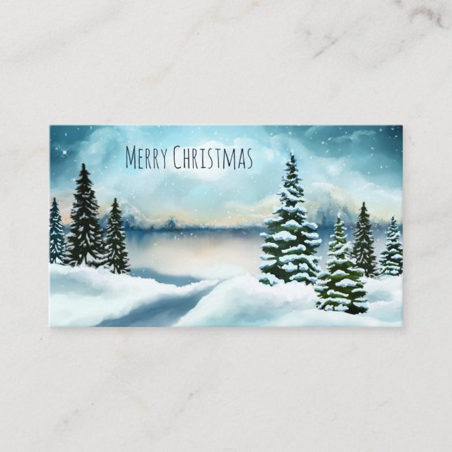 Scenic Winter Wonderland Watercolor Painting Business Card (Front)