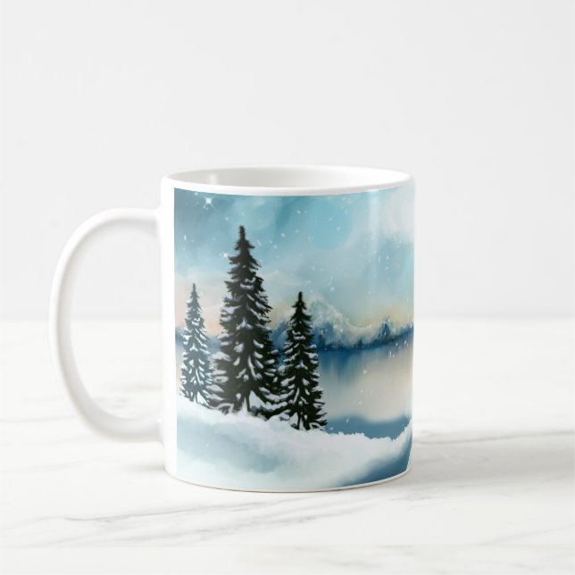 Scenic Winter Wonderland Watercolor Painting Coffee Mug (Left)