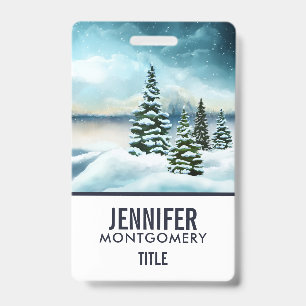 Scenic Winter Wonderland Watercolor Painting ID Badge