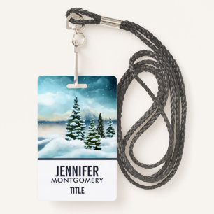 Scenic Winter Wonderland Watercolor Painting ID Badge