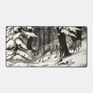 Scenic Winter Woods Snowy Evergreens Wildlife Desk Mat