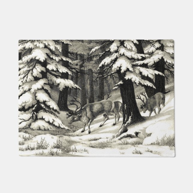 Scenic Winter Woods Snowy Evergreens Wildlife Doormat (Front)
