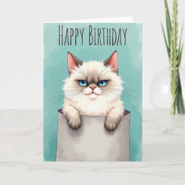 Sceptical Feline Birthday Card (Front)
