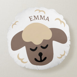 Schaf weiß braun personalisierbares Kinderkissen Round Cushion