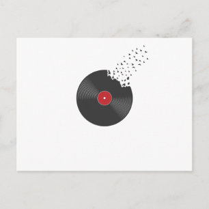 Schallplatte Vinyl Vögel Musik Lied Tonne Postcard