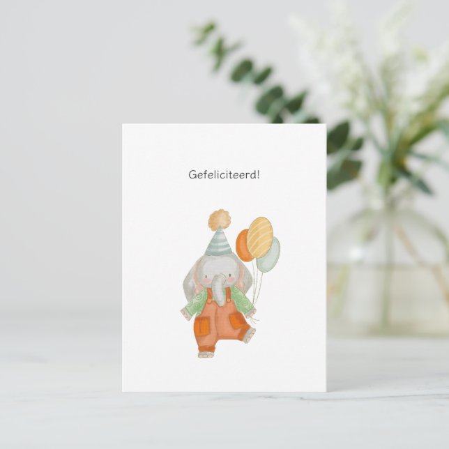 Schattige Olifant Met Ballonnen Gefeliciteerd Postcard (Standing Front)