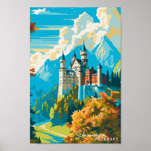 Schawangau Germany vintage travel illustration Poster