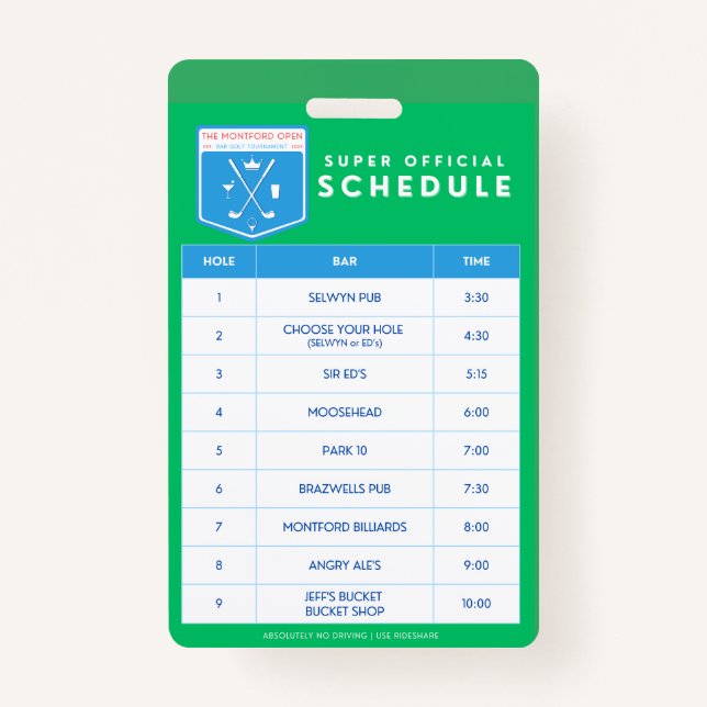 Schedule for Lanyard ID Badge (Front)