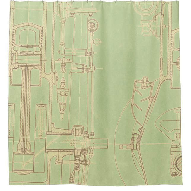 Schematic Drawing Old blueprint rustic colours sof Shower Curtain (Front)