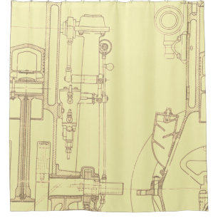 Schematic Drawing Old blueprint rustic colours sof Shower Curtain