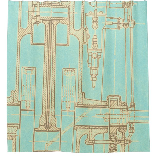 Schematic Drawing Old blueprint rustic colours sof Shower Curtain (Front)