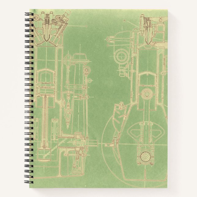 Schematic Engineering Drawing Early Gas Engine Notebook (Front)