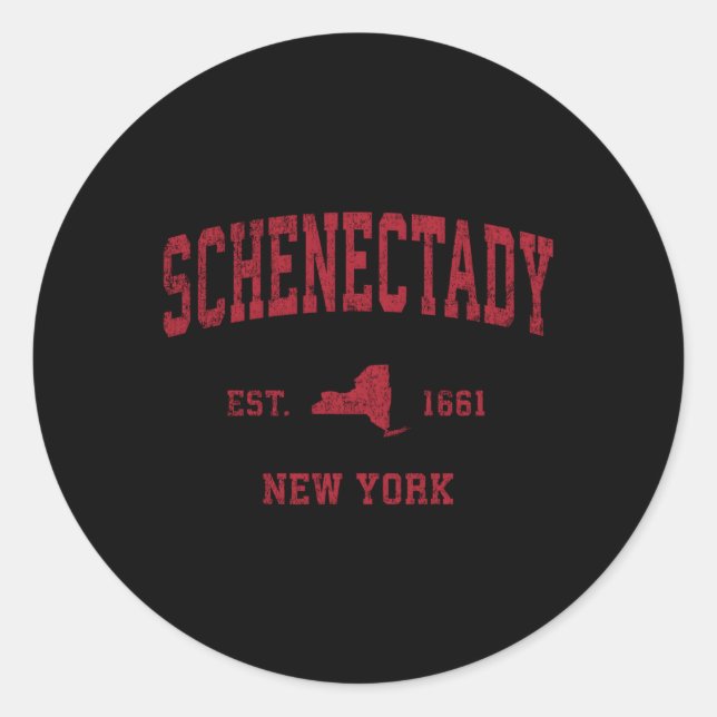 Schenectady New York Ny Sports Red Print Classic Round Sticker (Front)