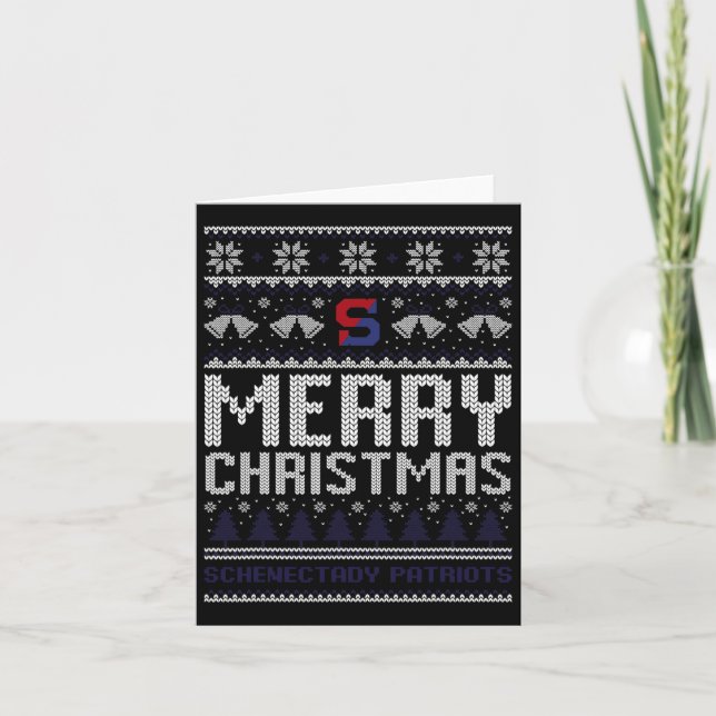 Schenectady Patriots Logo Merry Christmas Ugly Swe Card (Front)