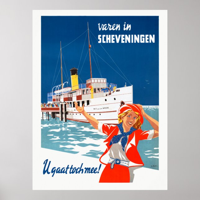 Scheveningen Netherlands Vintage Travel Poster (Front)