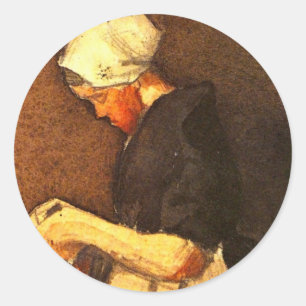 Scheveningen Woman Portrait by Vincent van Gogh Classic Round Sticker