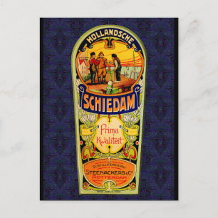SCHIEDAM Gin Whiskey Label from Rotterdam Hollan Postcard