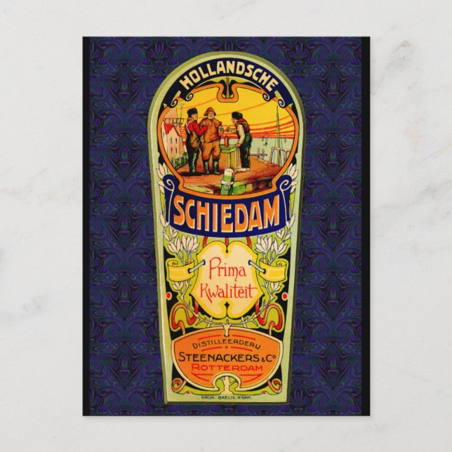 SCHIEDAM Gin Whiskey Label from Rotterdam Hollan Postcard (Front)
