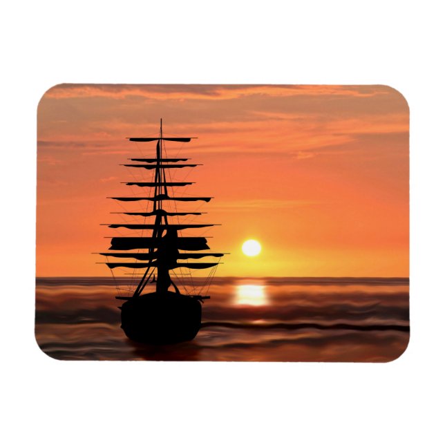 Schiff bei Sonnenuntergang Magnet (Horizontal)