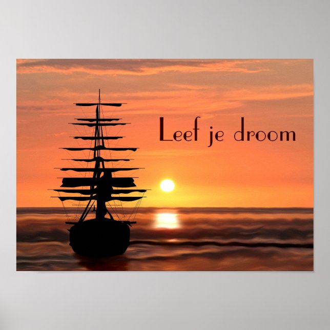 Schiff mit Sonnenaufgang Poster (Front)