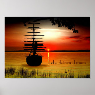 Schiff mit Sonnenaufgang Poster
