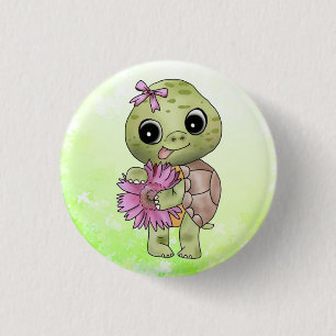 Schildkröte mit Blume 3 Cm Round Badge