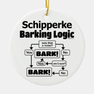 Schipperke Barking Logic Ceramic Tree Decoration