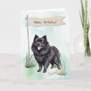 Schipperke Dog Breed Outdoors Under Birthday Sign Card
