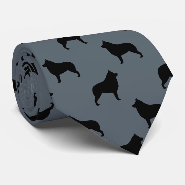 Schipperke Dog Breed Silhouettes Pattern Tie (Rolled)