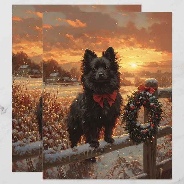 Schipperke Dog Rustic Winter Scrapbook Paper (Front/Back)