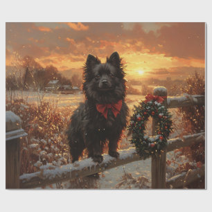 Schipperke Dog Rustic Winter Sunset Decoupage Wrapping Paper
