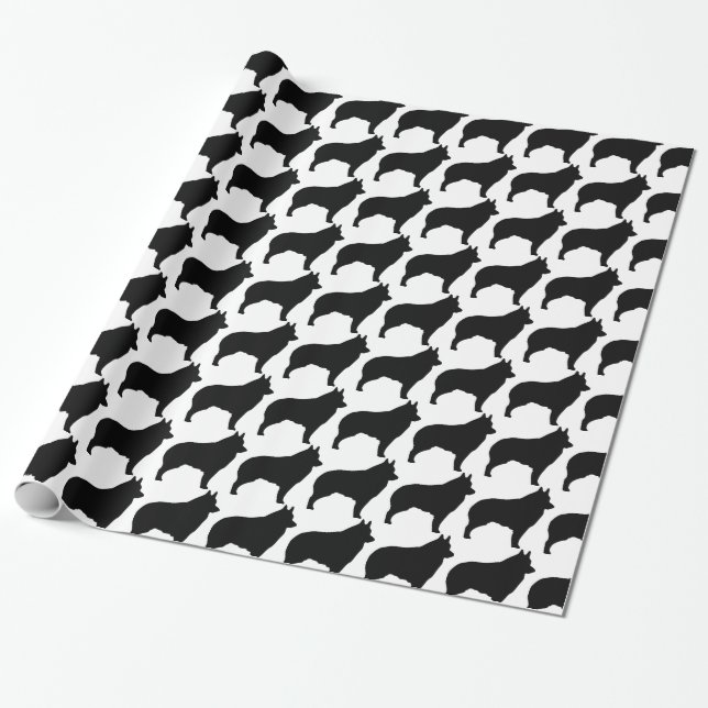 Schipperke dog silhouette wrapping paper (Unrolled)