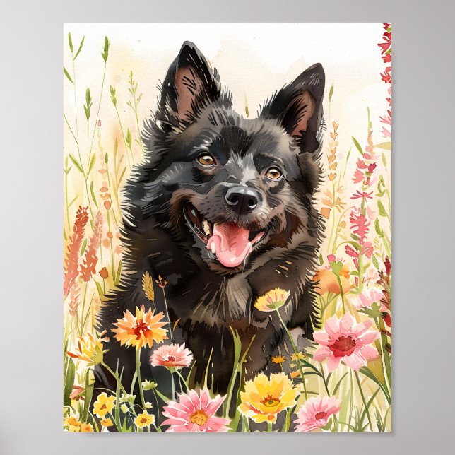 Schipperke Dog Watercolor Portrait Wall Poster (Front)