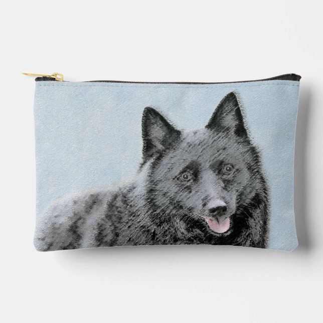 Schipperke Painting Black Cute Original Dog Art Accessory Pouch (Front)