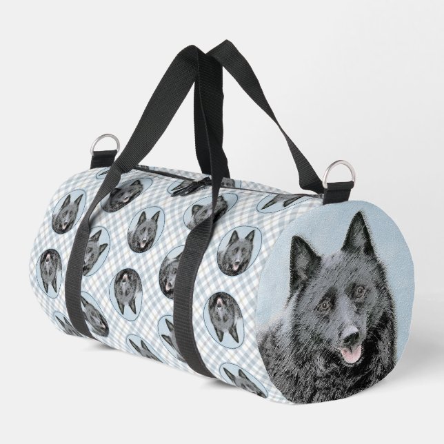 Schipperke Painting Black Cute Original Dog Art Duffle Bag (Left Corner)