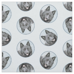 Schipperke Painting Black Cute Original Dog Art Fabric