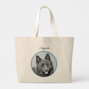 Schipperke Painting Black Cute Original Dog Art Large Tote Bag