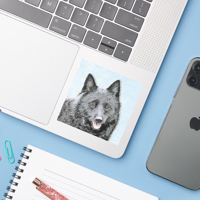 Schipperke Painting - Cute Original Dog Art (Laptop w/ iPhone)