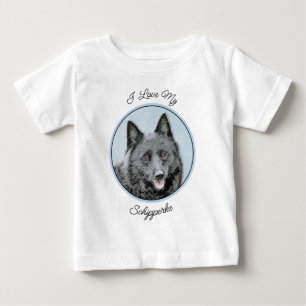 Schipperke Painting - Cute Original Dog Art Baby T-Shirt