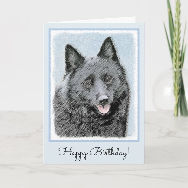 Schipperke Painting - Cute Original Dog Art Card (Front)
