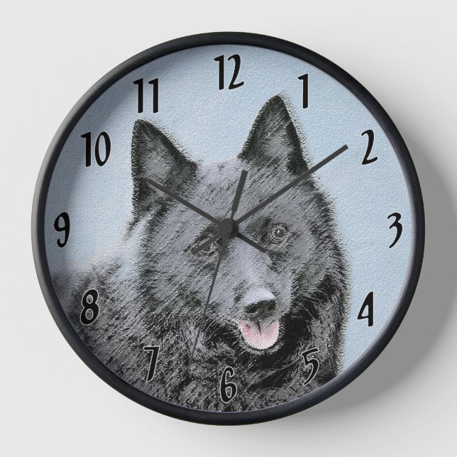 Schipperke Painting - Cute Original Dog Art Clock (Front)