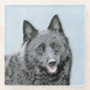 Schipperke Painting - Cute Original Dog Art Glass Coaster