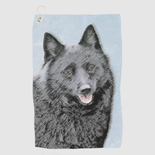Schipperke Painting - Cute Original Dog Art Golf Towel